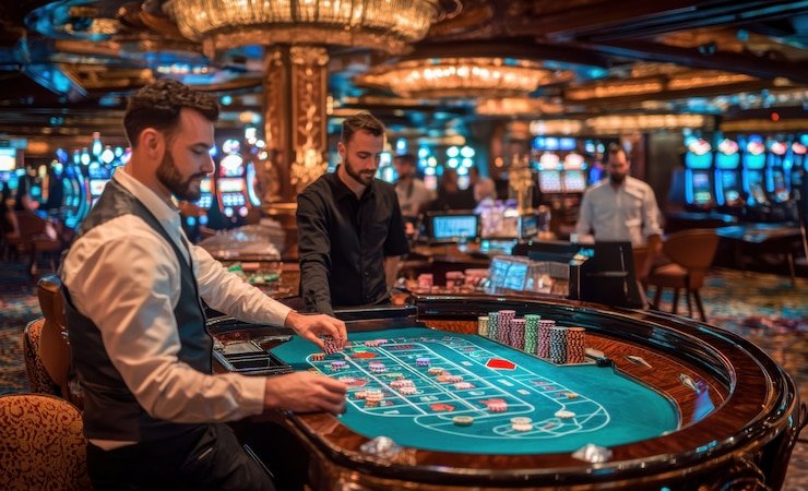 Studio live-dealer dengan dealer profesional menyediakan meja Blackjack dan Roulette untuk pemain 389sport